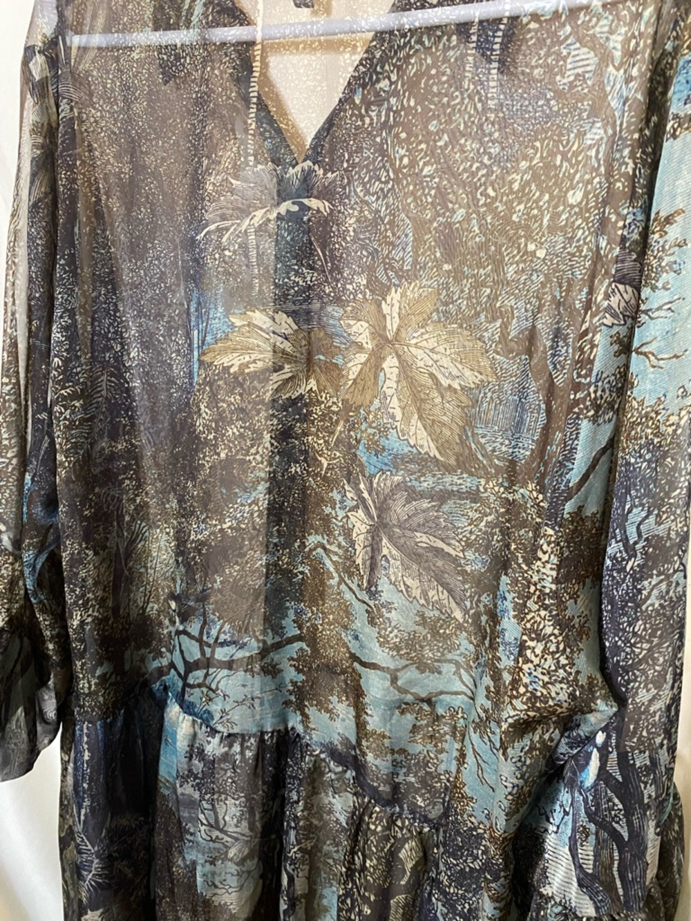 New Selection by Ulla Popken Sheer Tunic Blouse/ Shirt Dress w/ a Forest Design - Picture 8 of 10